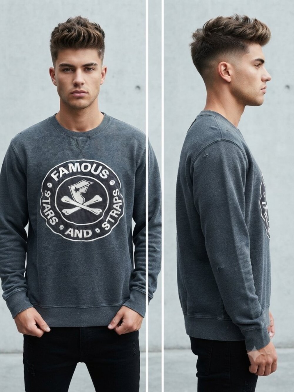 Famous Stars and Straps Gray Distressed Men's Sweatshirt